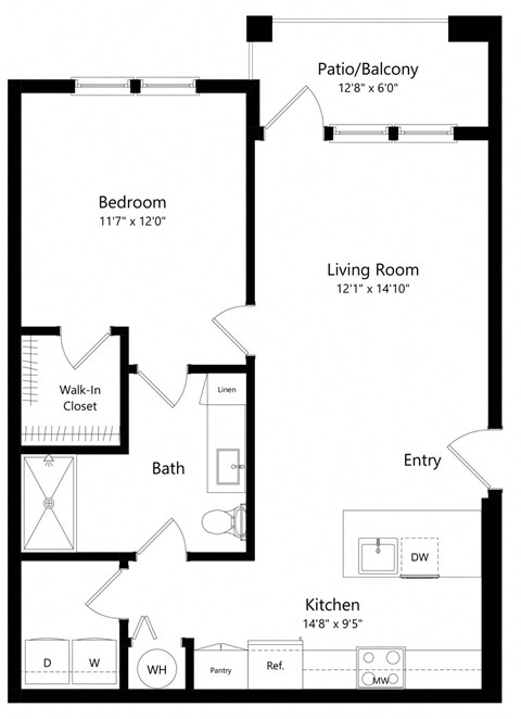 One Bedroom Floor Plan | 823 Sq. Ft. at The Morgan Luxury Apartments in Orlando FL